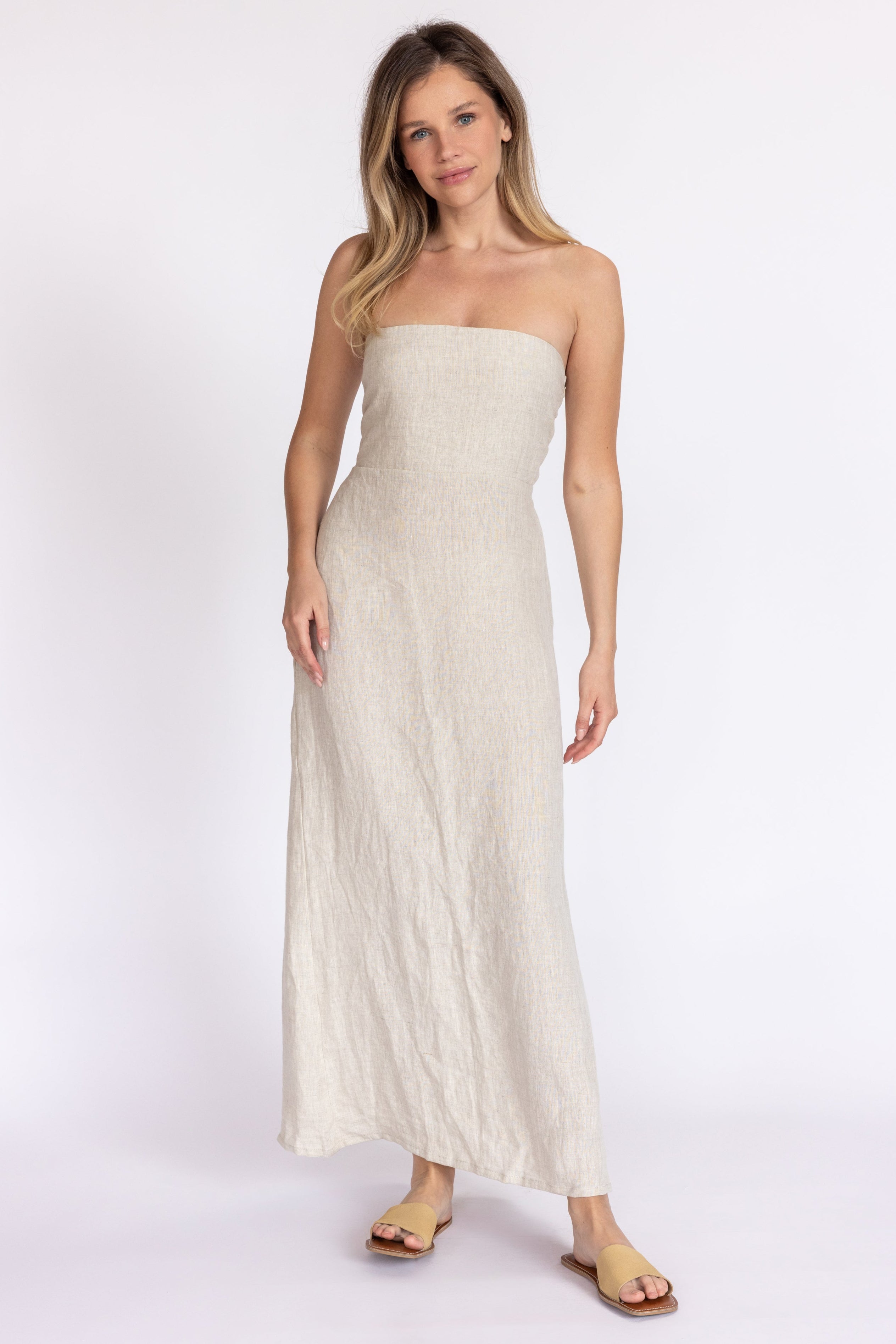 Strapless Linen Maxi Dress Black / L