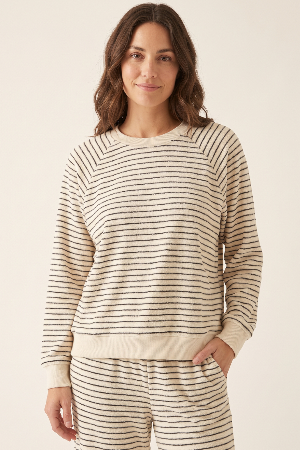 Striped Terry Cloth Pullover Sweatshirt
