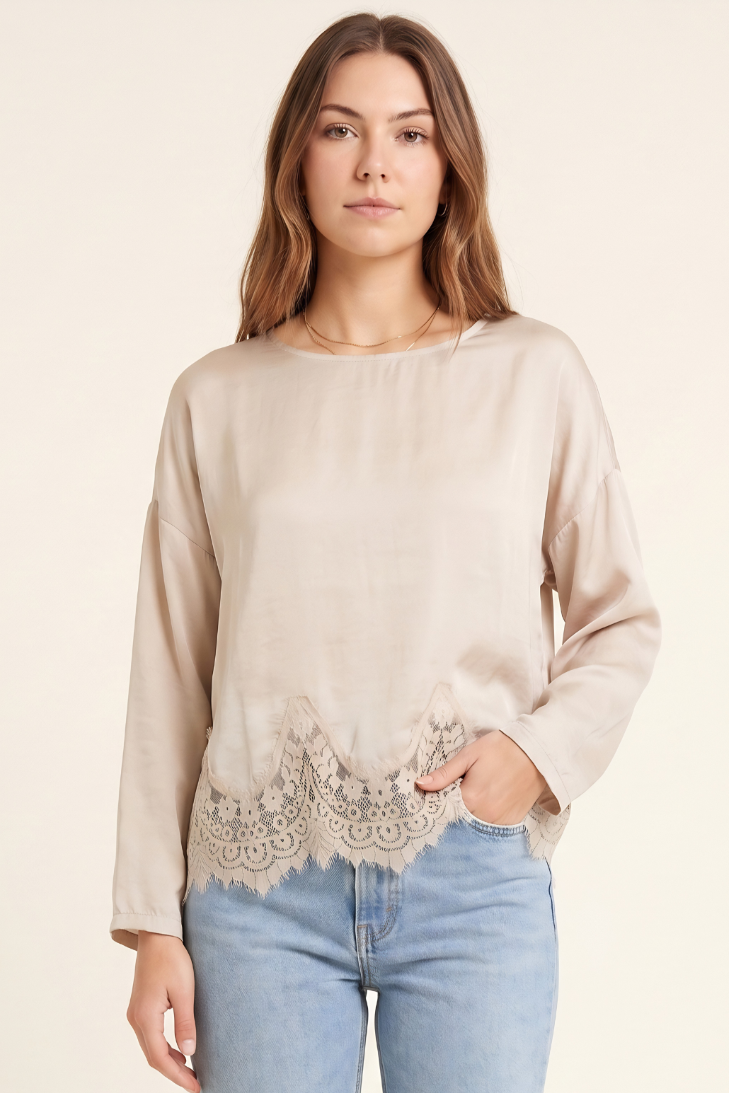 Silky Lace Long Sleeve Top