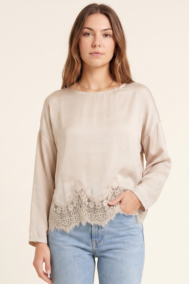 Silky Lace Long Sleeve Top