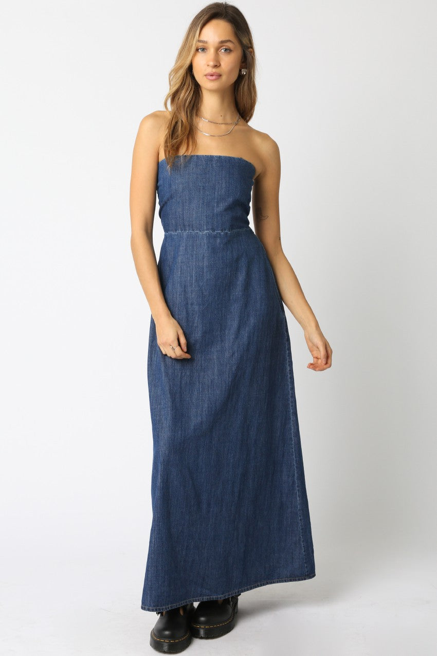 Strapless Denim Maxi Dress