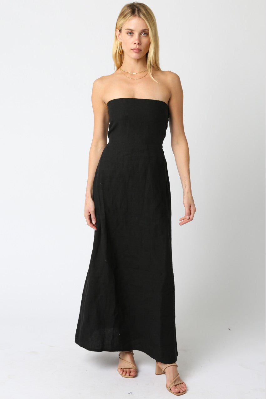 Strapless Linen Maxi Dress