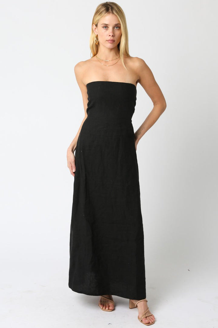 Strapless Linen Maxi Dress