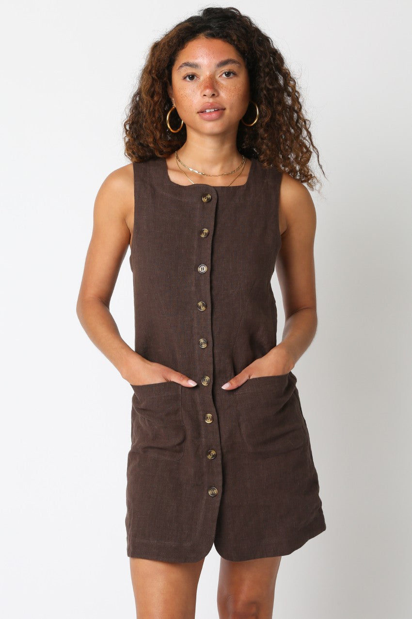 Linen Button Dress Black / L Linen Button Dress Black / L