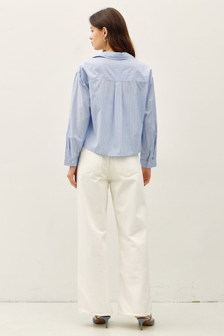 Pin Stripe Cropped Button Up