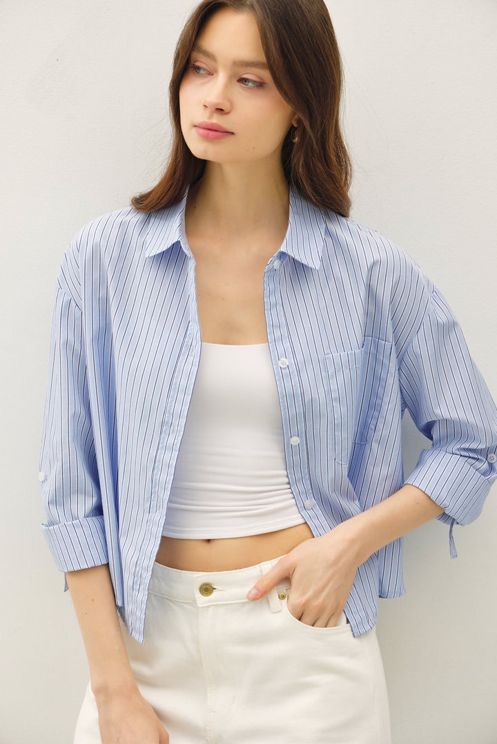 Pin Stripe Cropped Button Up