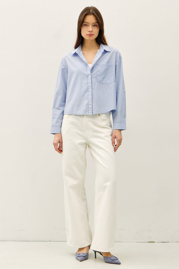 Pin Stripe Cropped Button Up