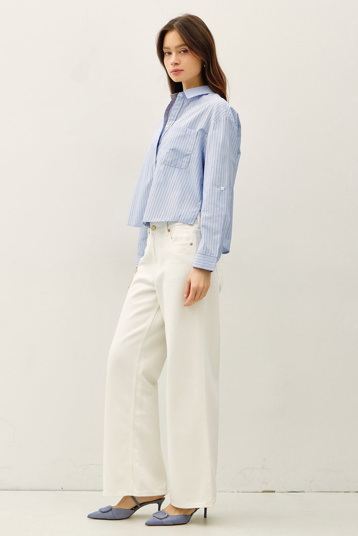 Pin Stripe Cropped Button Up