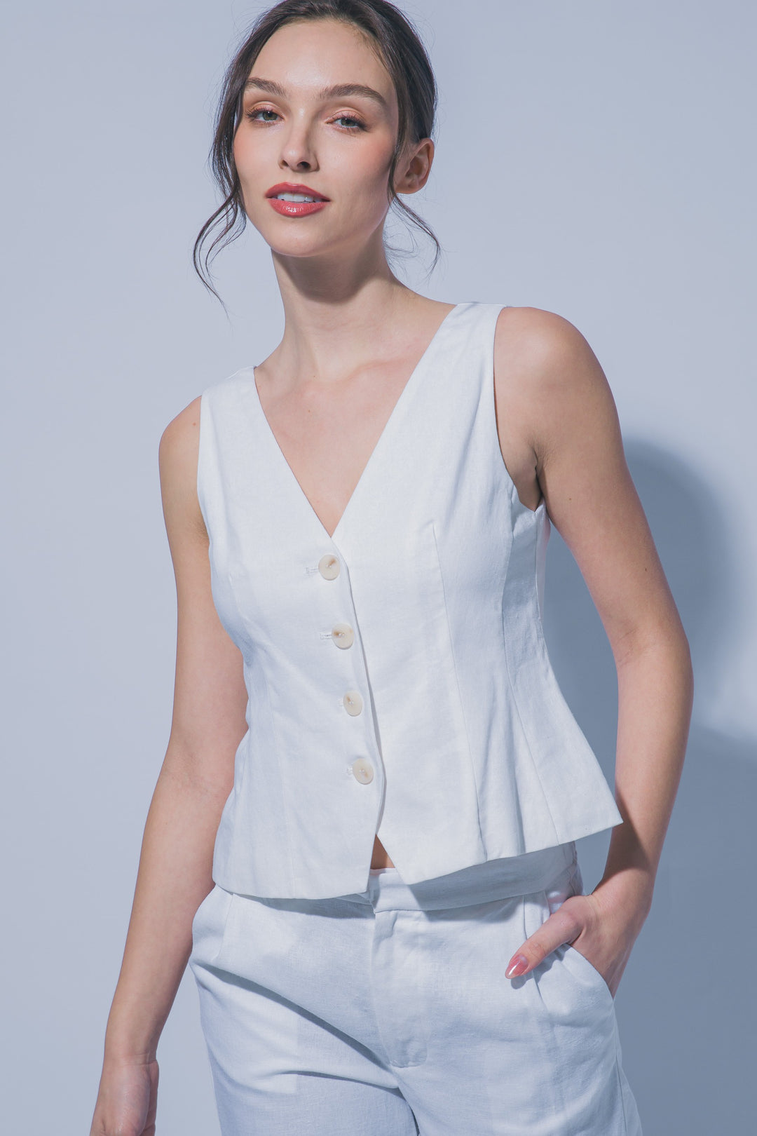 Hallie Linen Button Vest