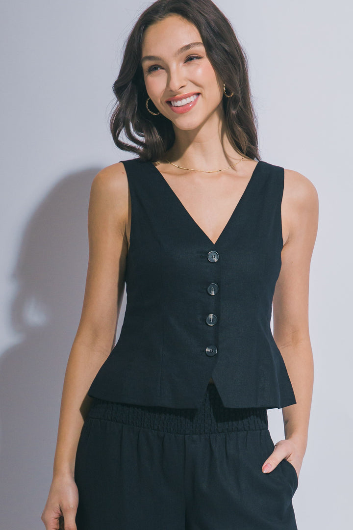 Hallie Linen Button Vest