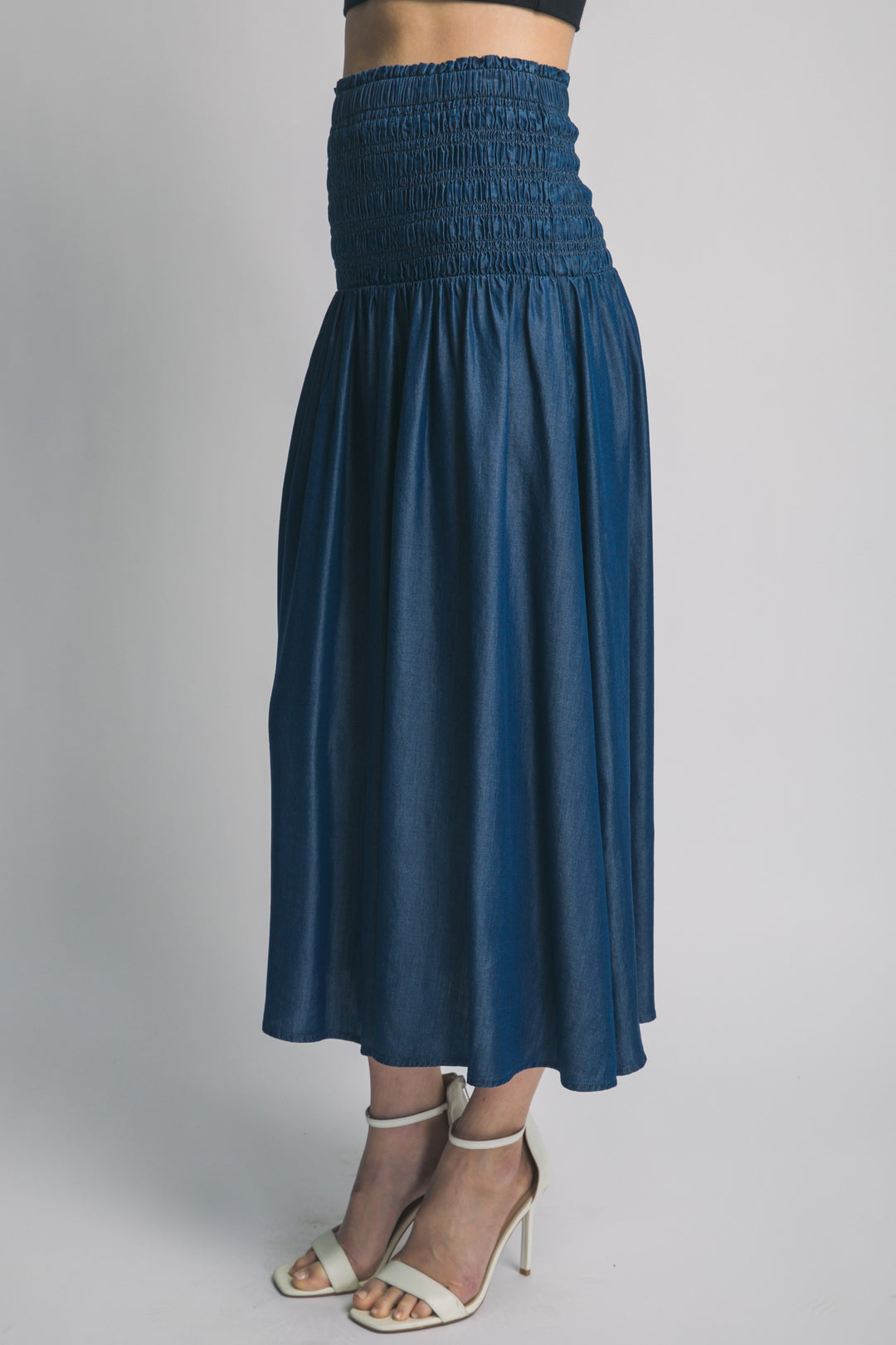 Smocked Waist Midi Skirt
