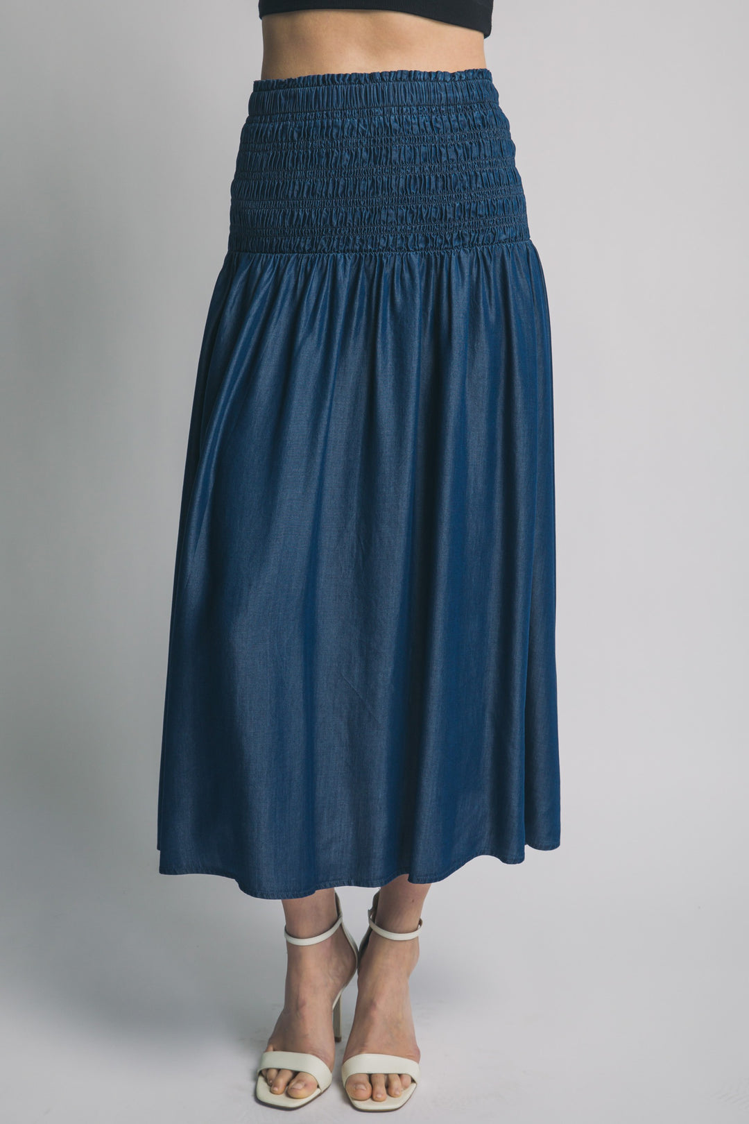 Smocked Waist Midi Skirt