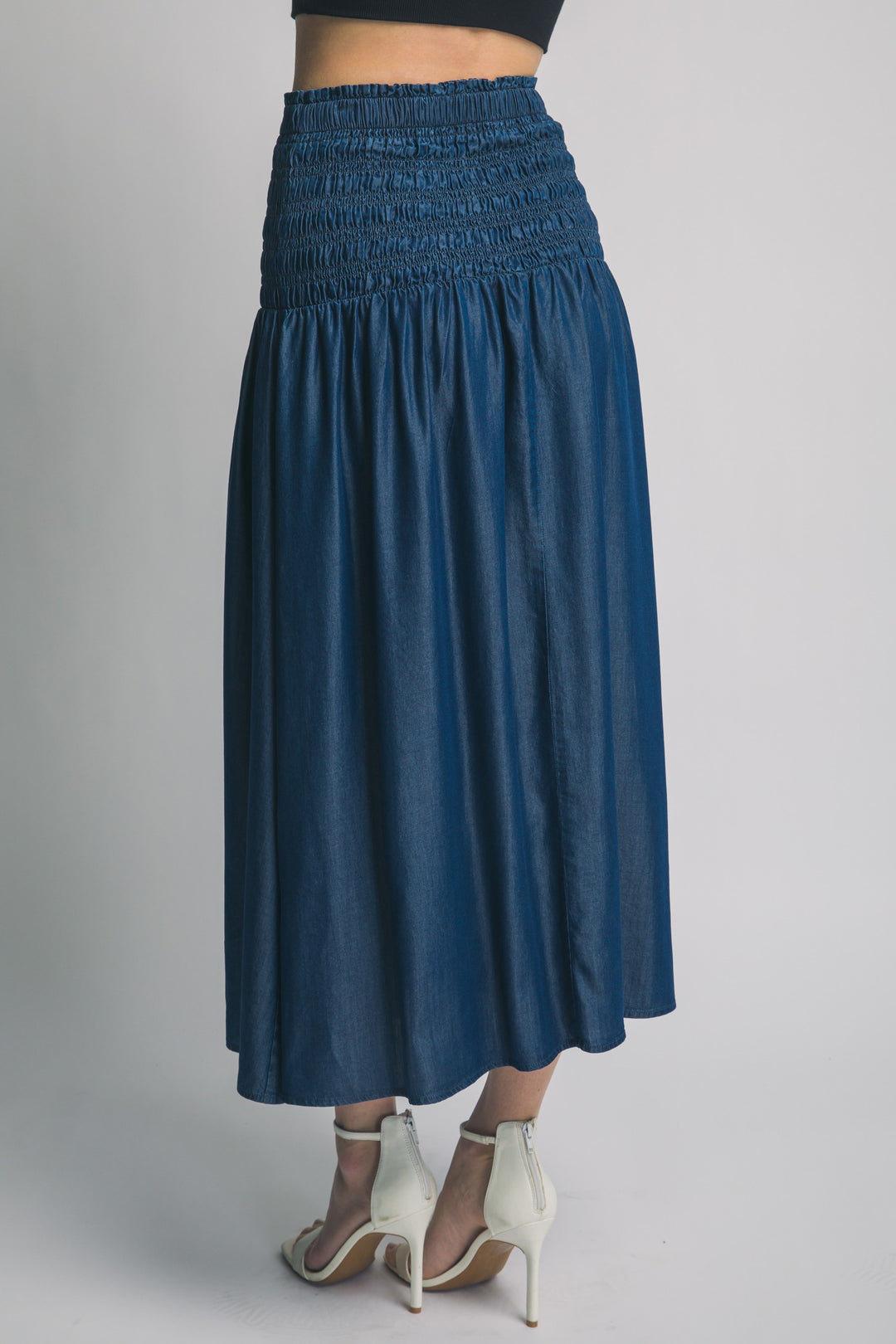 Smocked Waist Midi Skirt