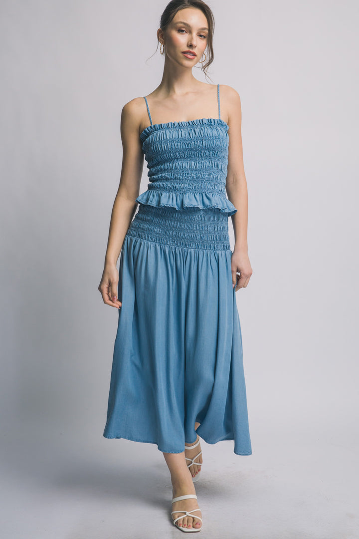 Smocked Waist Midi Skirt