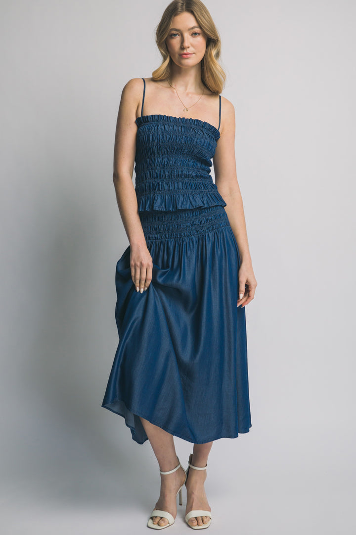 Smocked Waist Midi Skirt