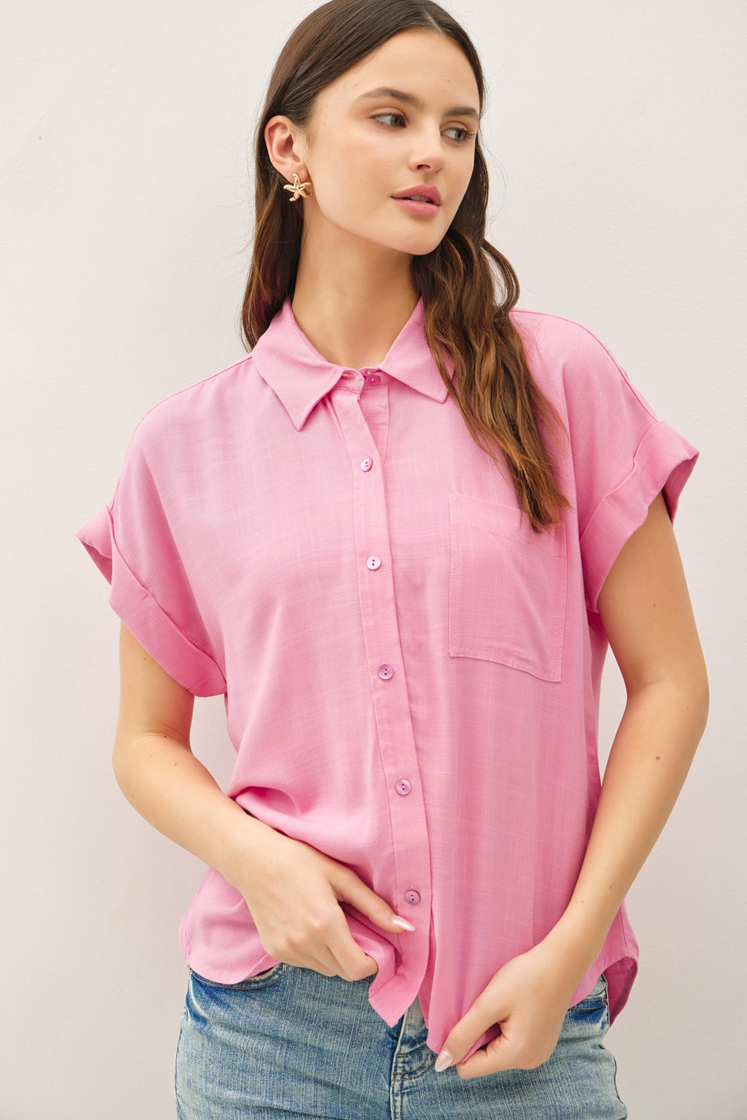 Cuffed Short Sleeve Button Up