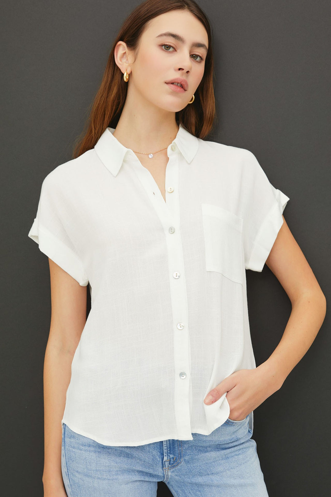 Cuffed Short Sleeve Button Up