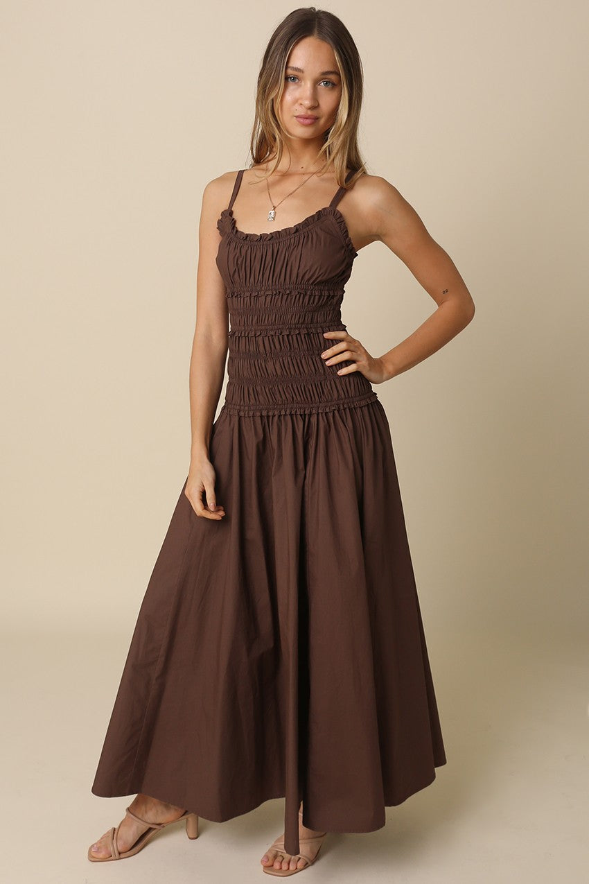 Smocked Maxi Dress Coffee Bean / S