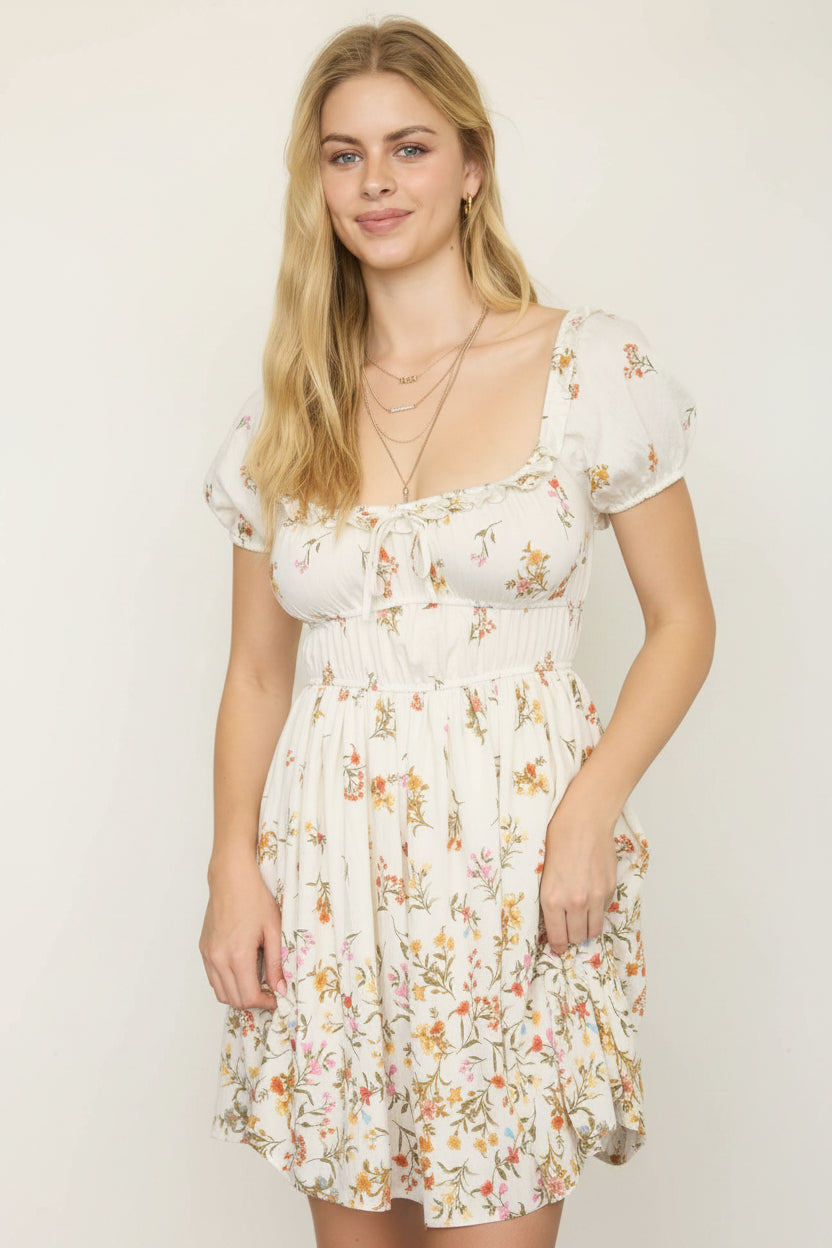 Floral Puff Sleeve Mini Dress