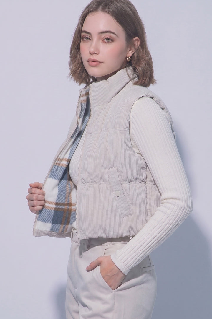 Corduroy Reversible Puffer Vest
