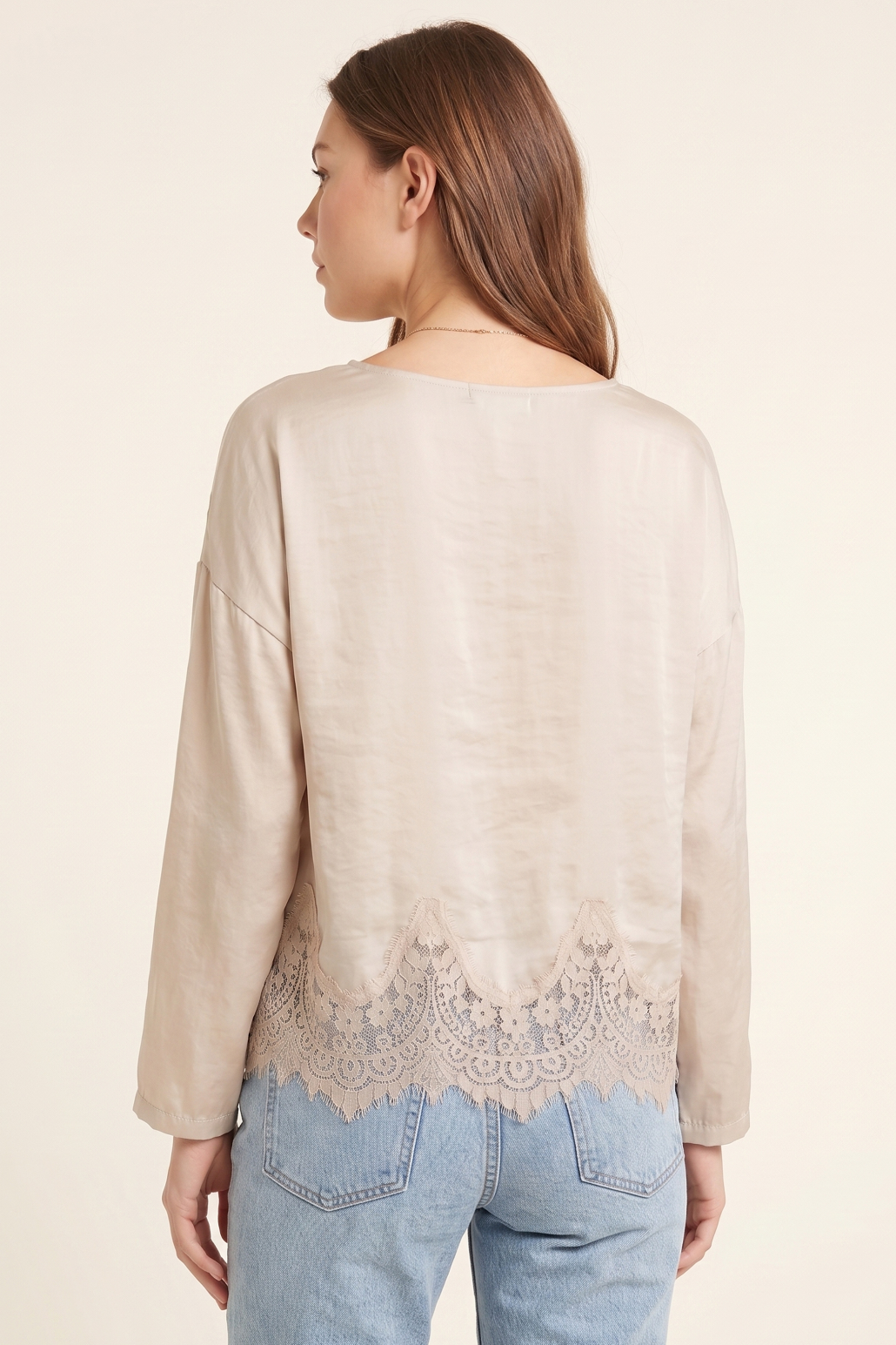 Silky Lace Long Sleeve Top