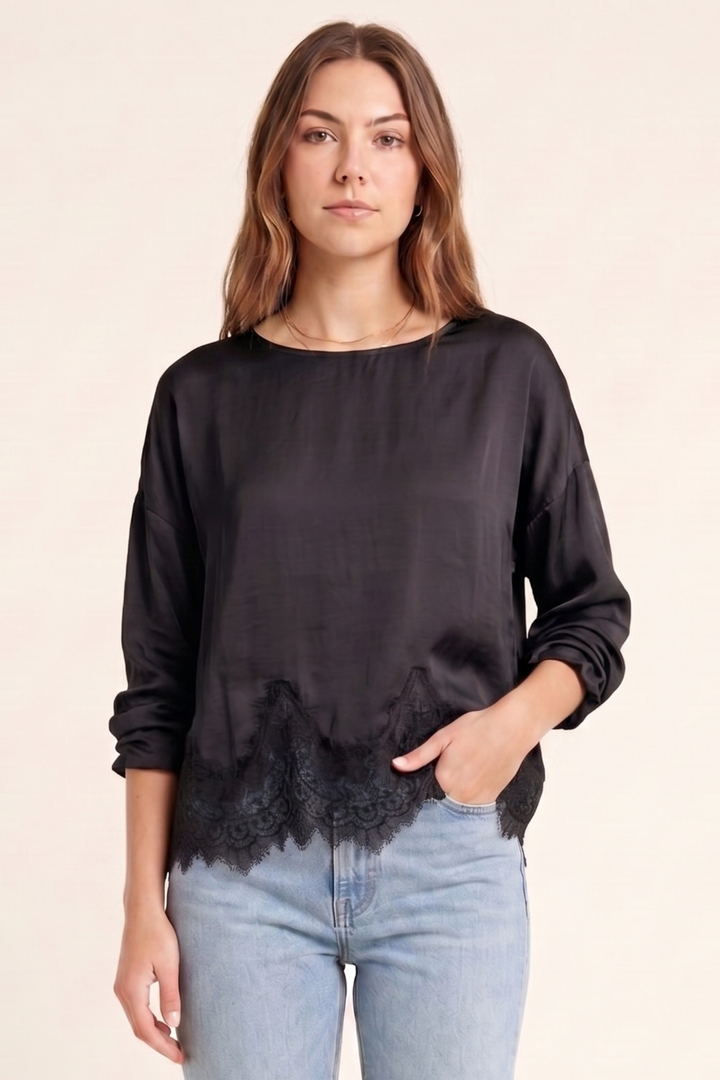 Silky Lace Long Sleeve Top