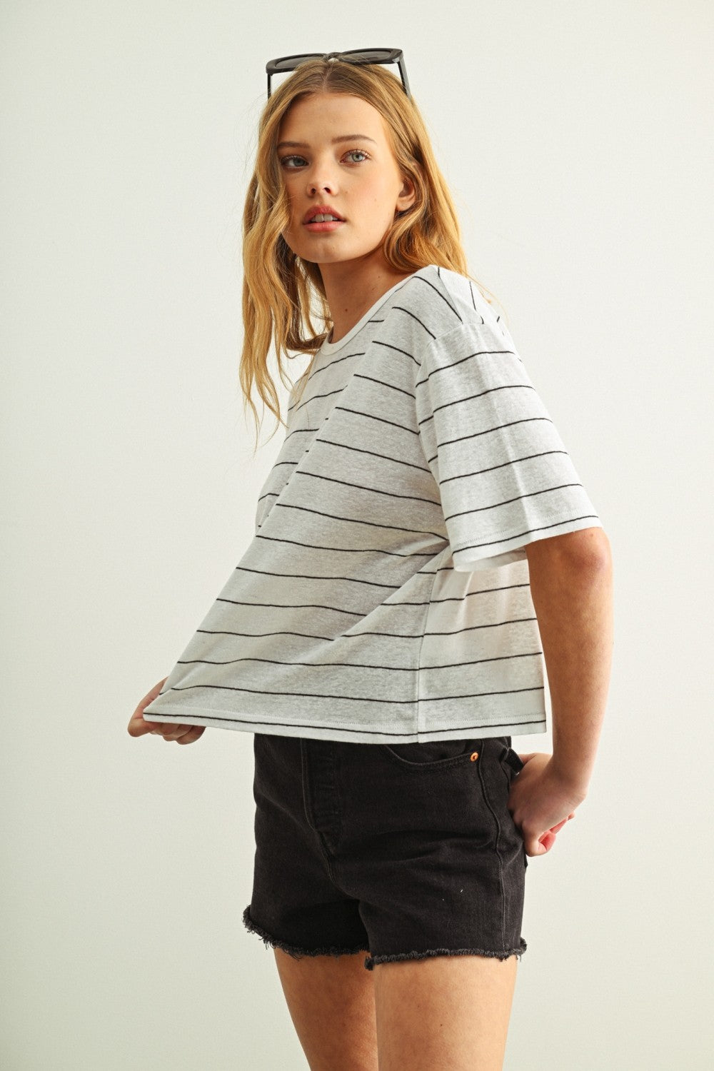 Stripe Cotton Linen Tee