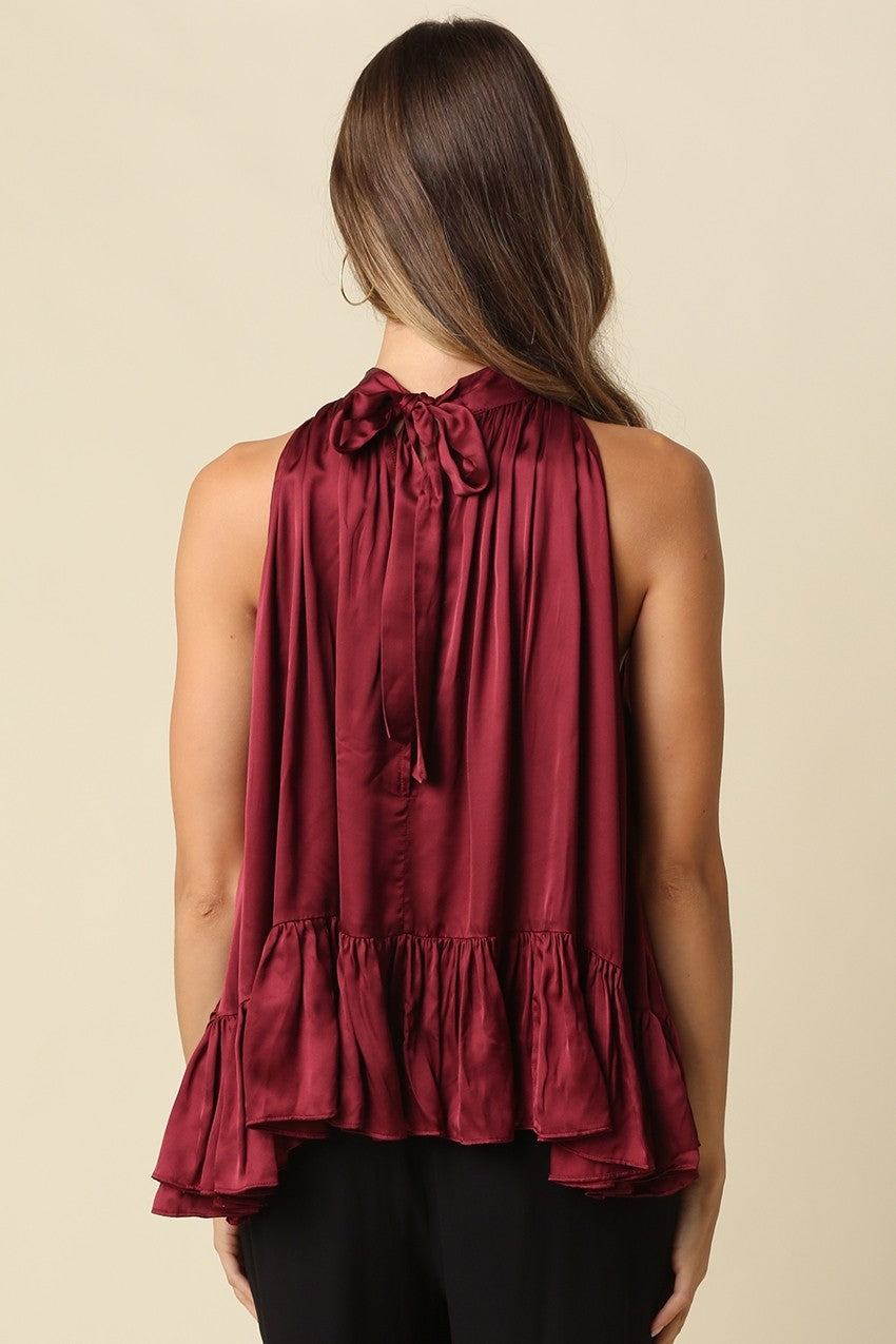 Sonya Ruffle Satin Halter Top