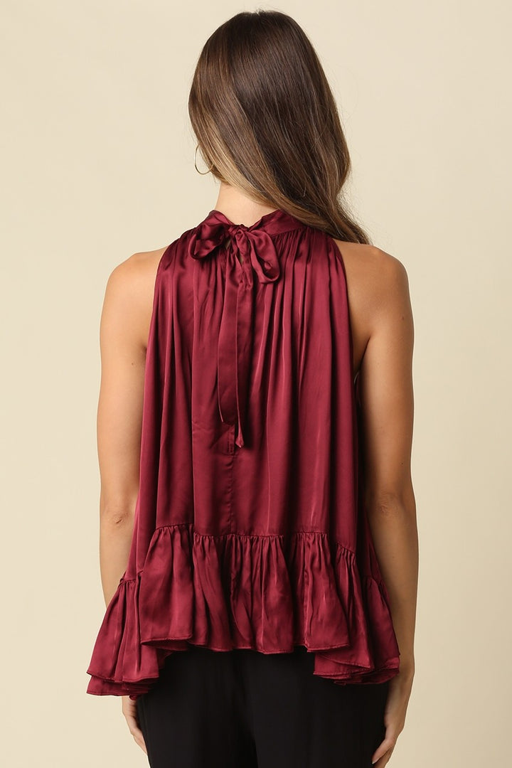 Sonya Ruffle Satin Halter Top