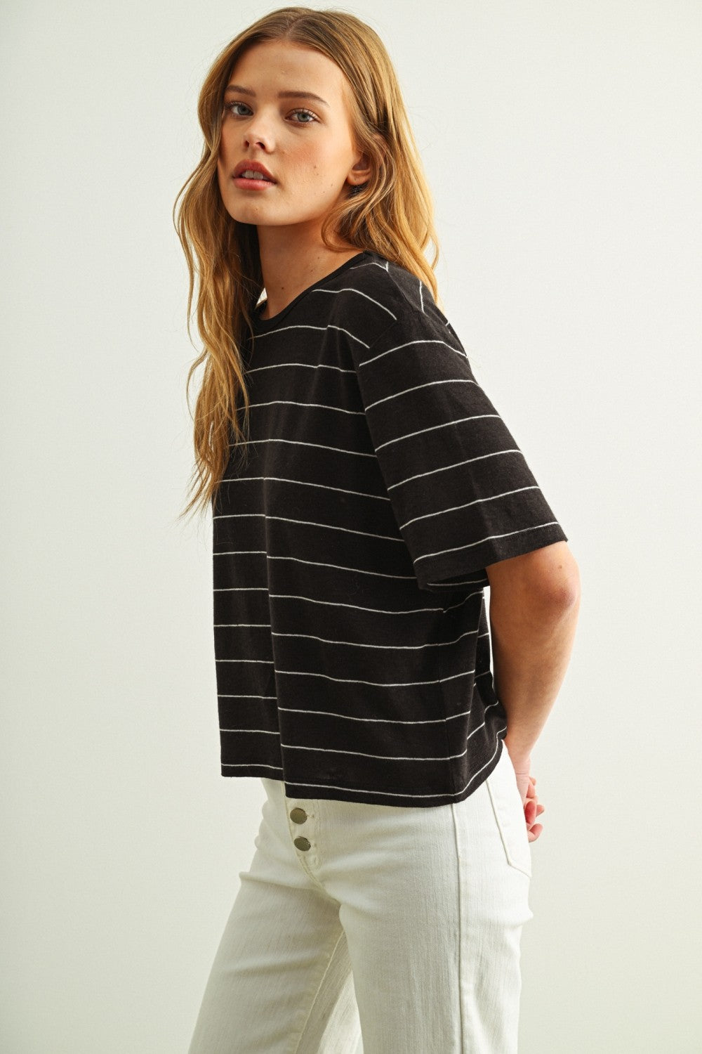 Stripe Cotton Linen Tee