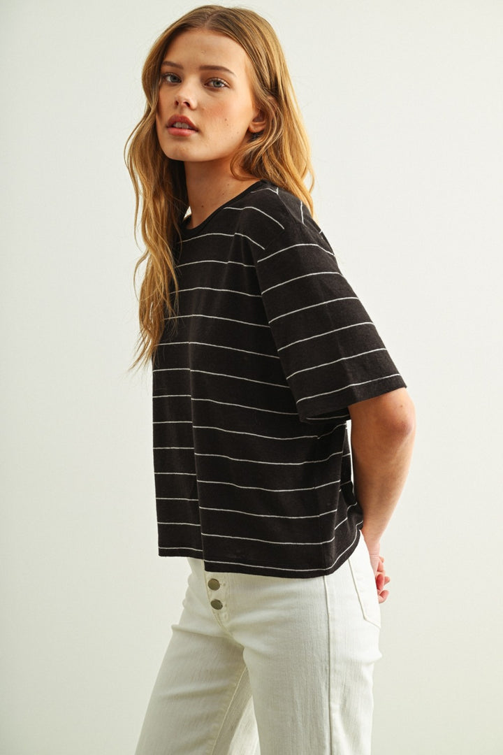 Stripe Cotton Linen Tee