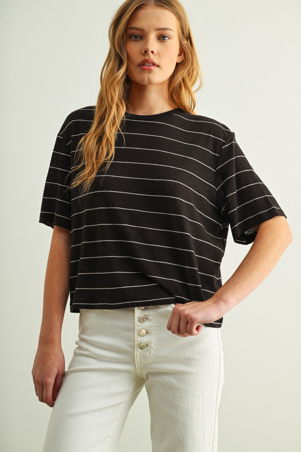 Stripe Cotton Linen Tee