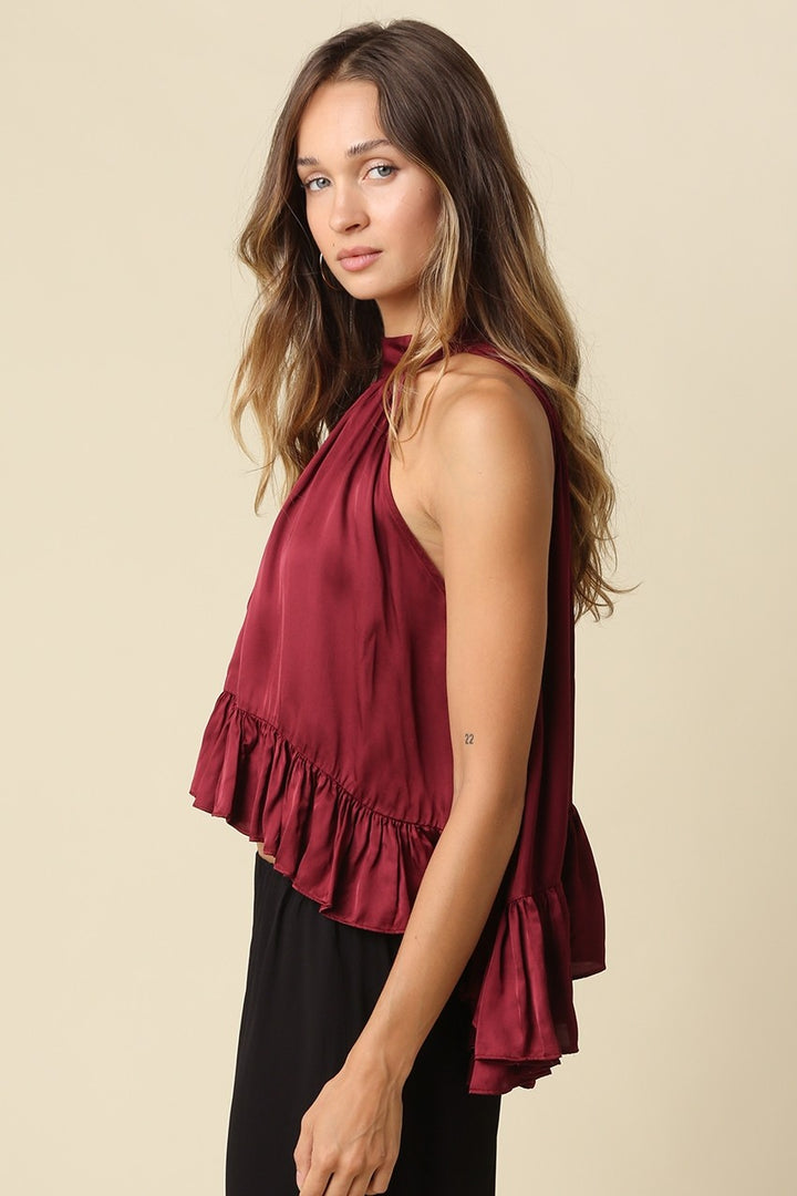 Sonya Ruffle Satin Halter Top