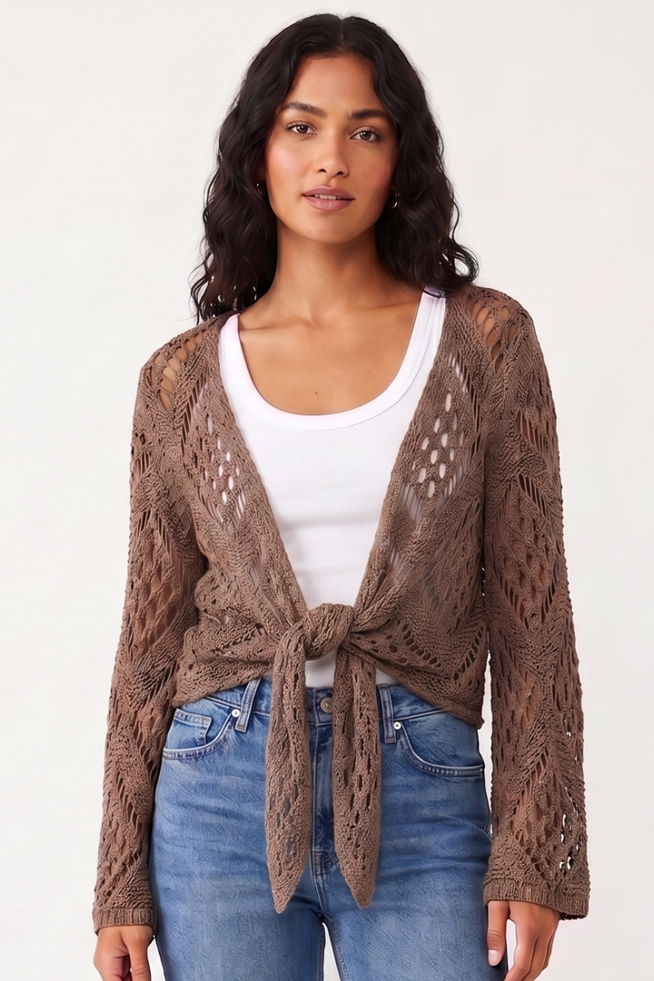 Crochet Long Sleeve Tie Top