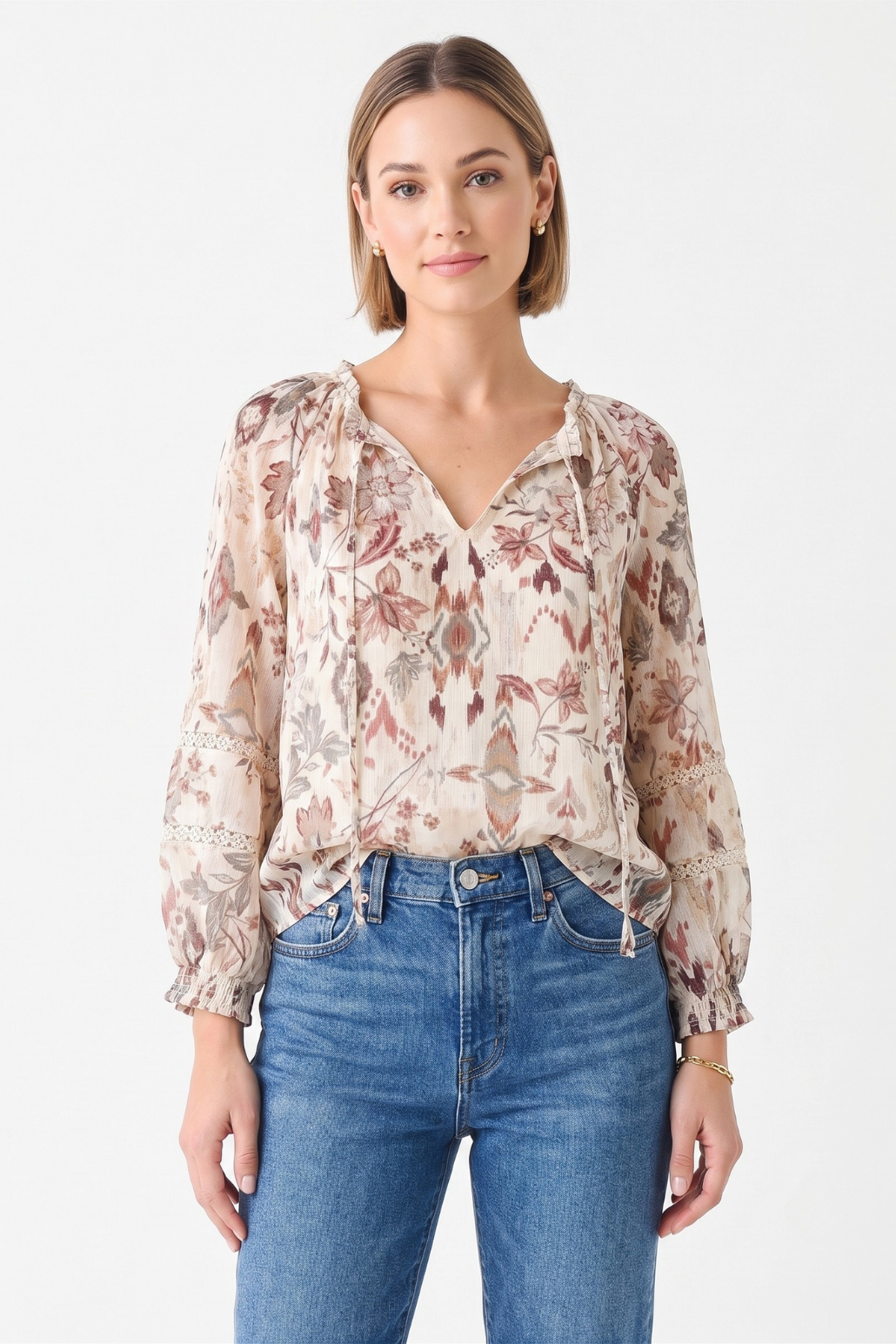 Lace Trim Peasant Blouse
