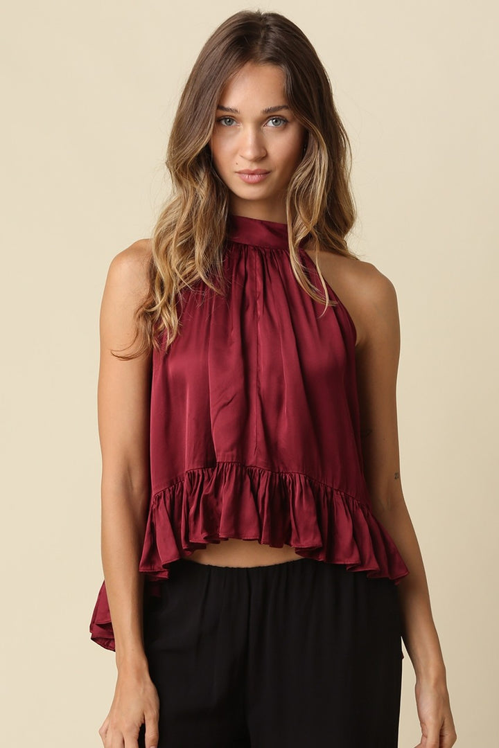 Sonya Ruffle Satin Halter Top