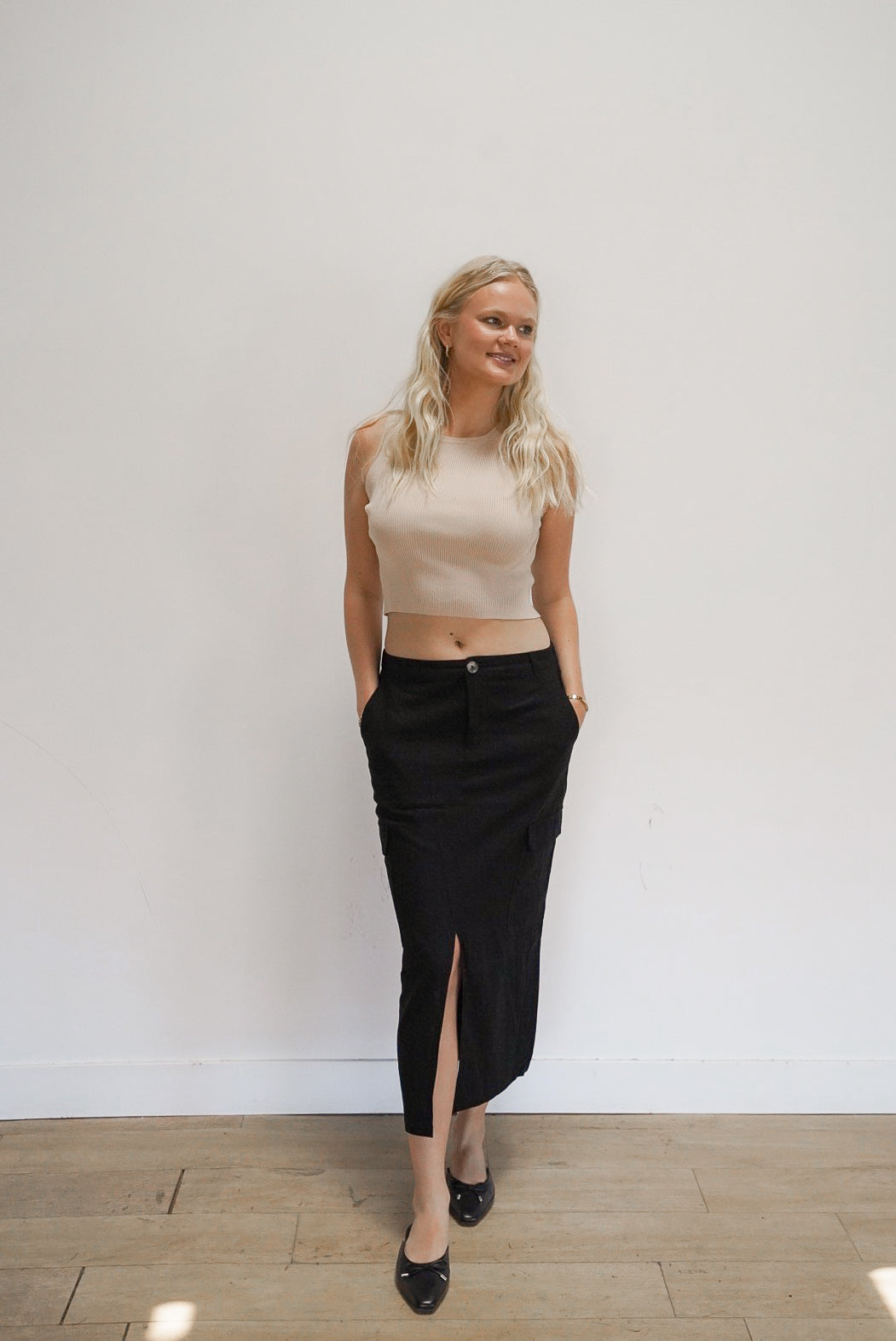 Long Linen Front-Slit Skirt