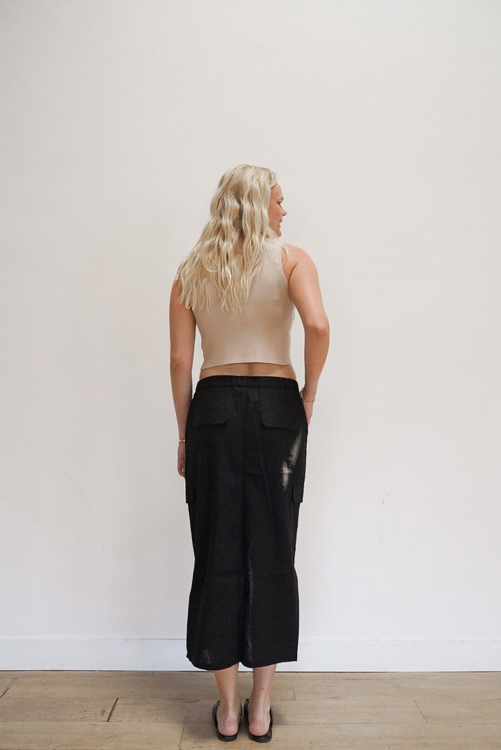 Long Linen Front-Slit Skirt