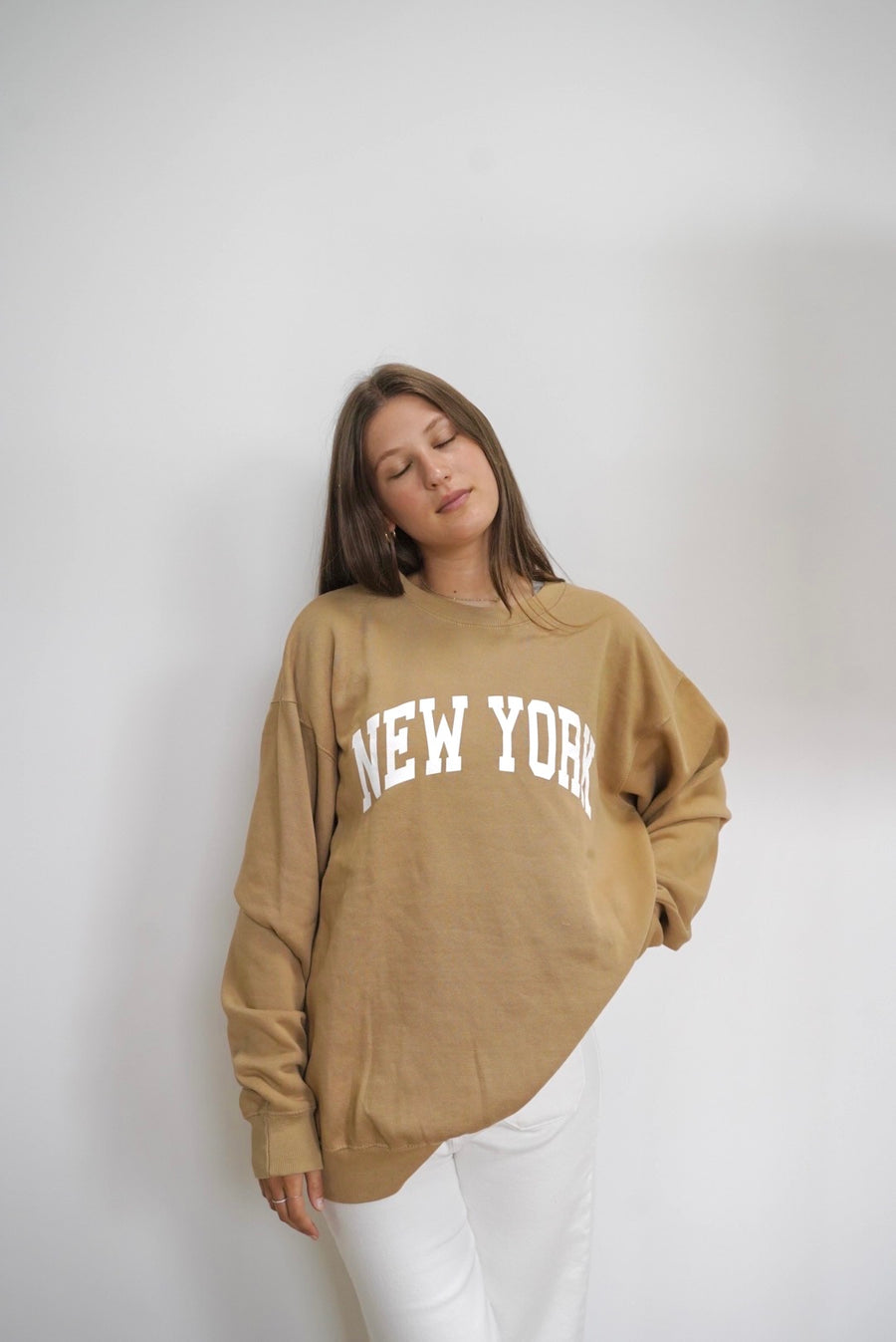 NEW YORK or NOTHING Crewneck Oatmeal/Navy main image 1