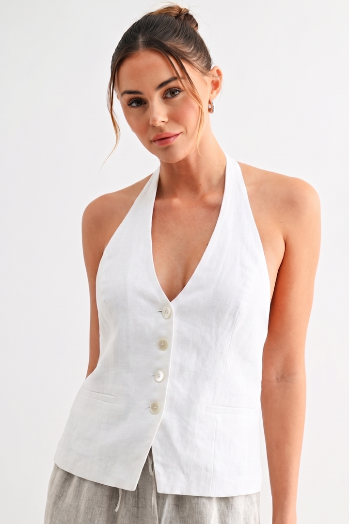 Linen Halter Button Vest