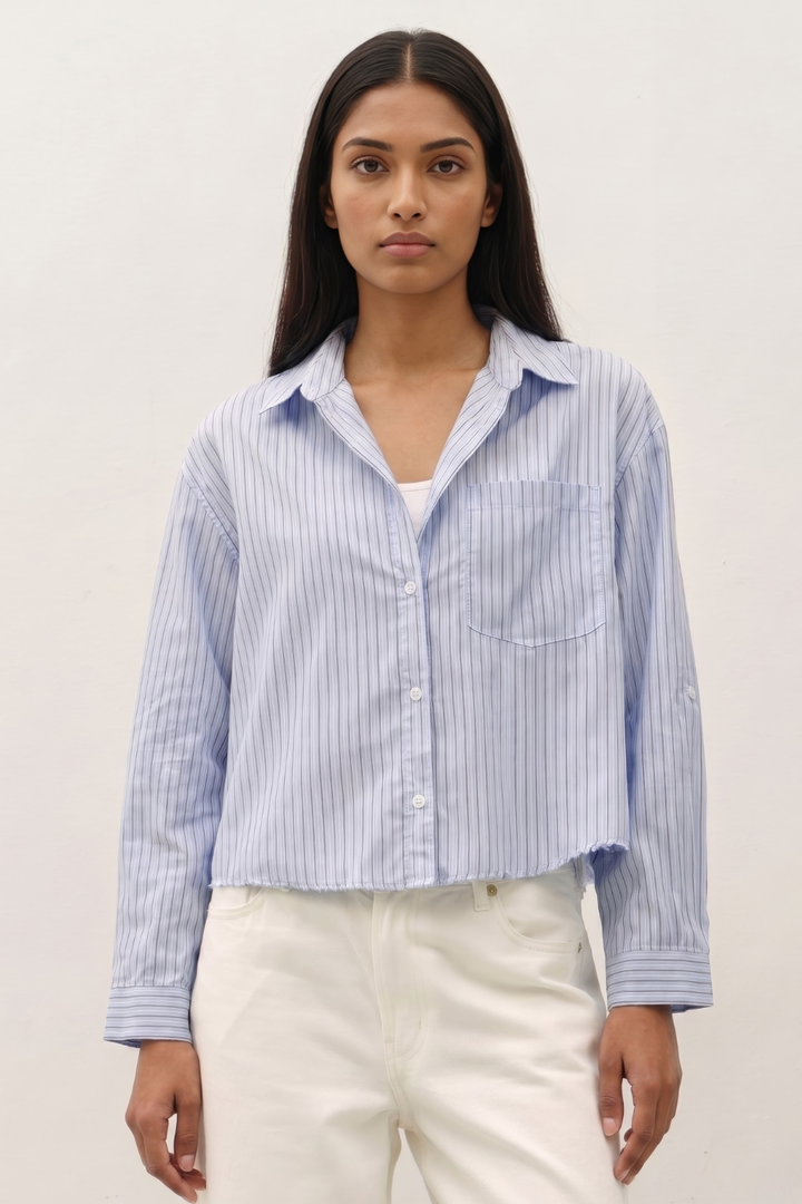 Pin Stripe Cropped Button Up