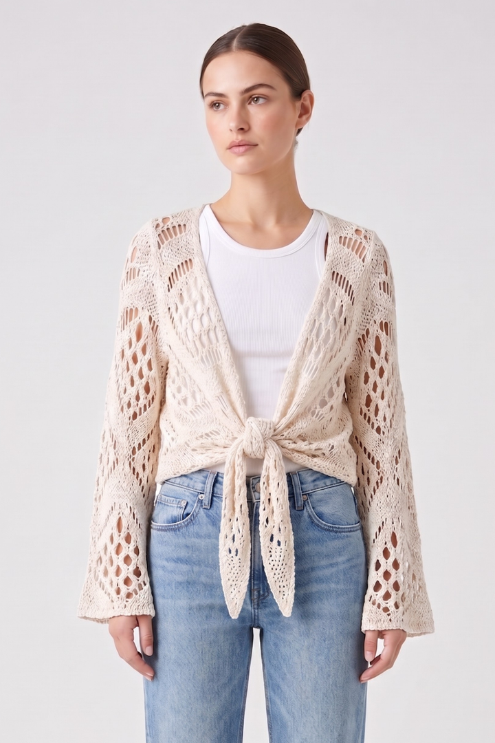Crochet Long Sleeve Tie Top