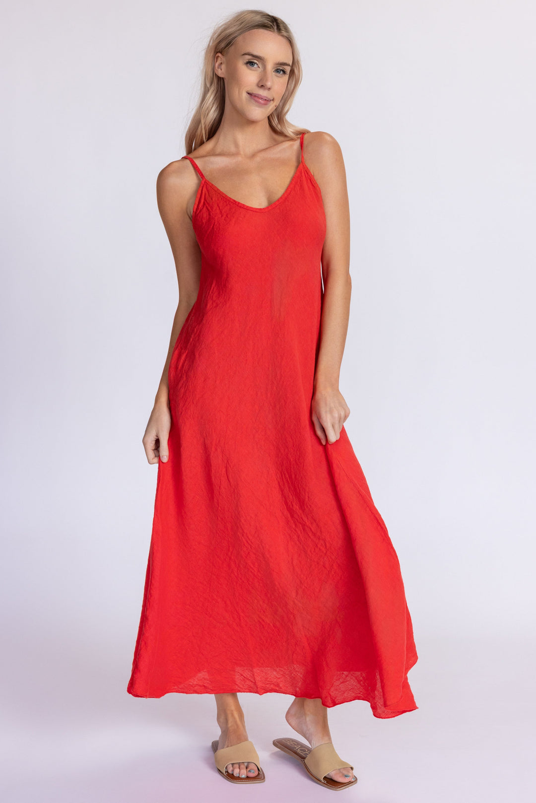 linen midi slip dress Black Linen Midi Slip Dress With Spaghetti Straps