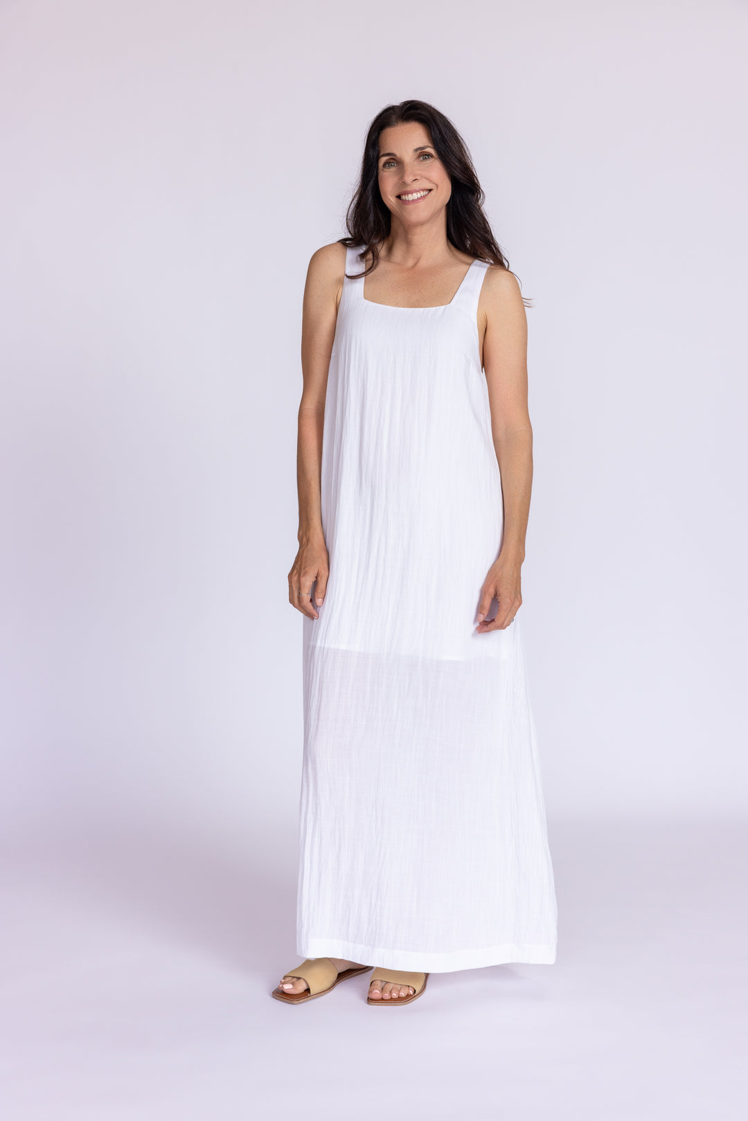 white linen maxi dress Bellez neck and a fringed hem Long White Linen Maxi Dress,