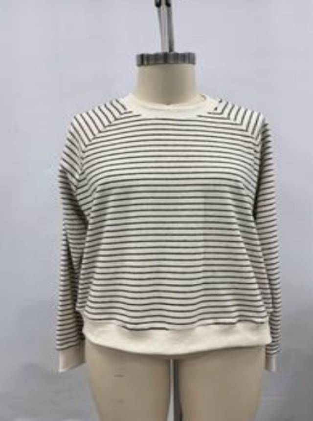 Striped Terry Cloth Pullover Sweatshirt
