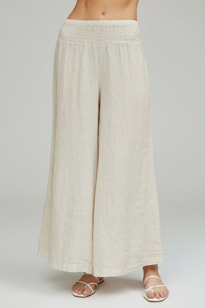Linen Smocked Waist Wide Leg