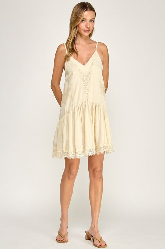 Lace Cami Mini Dress Black / M