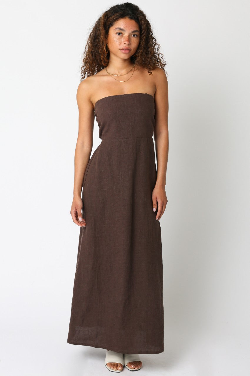 Strapless Linen Maxi Dress Melange / L