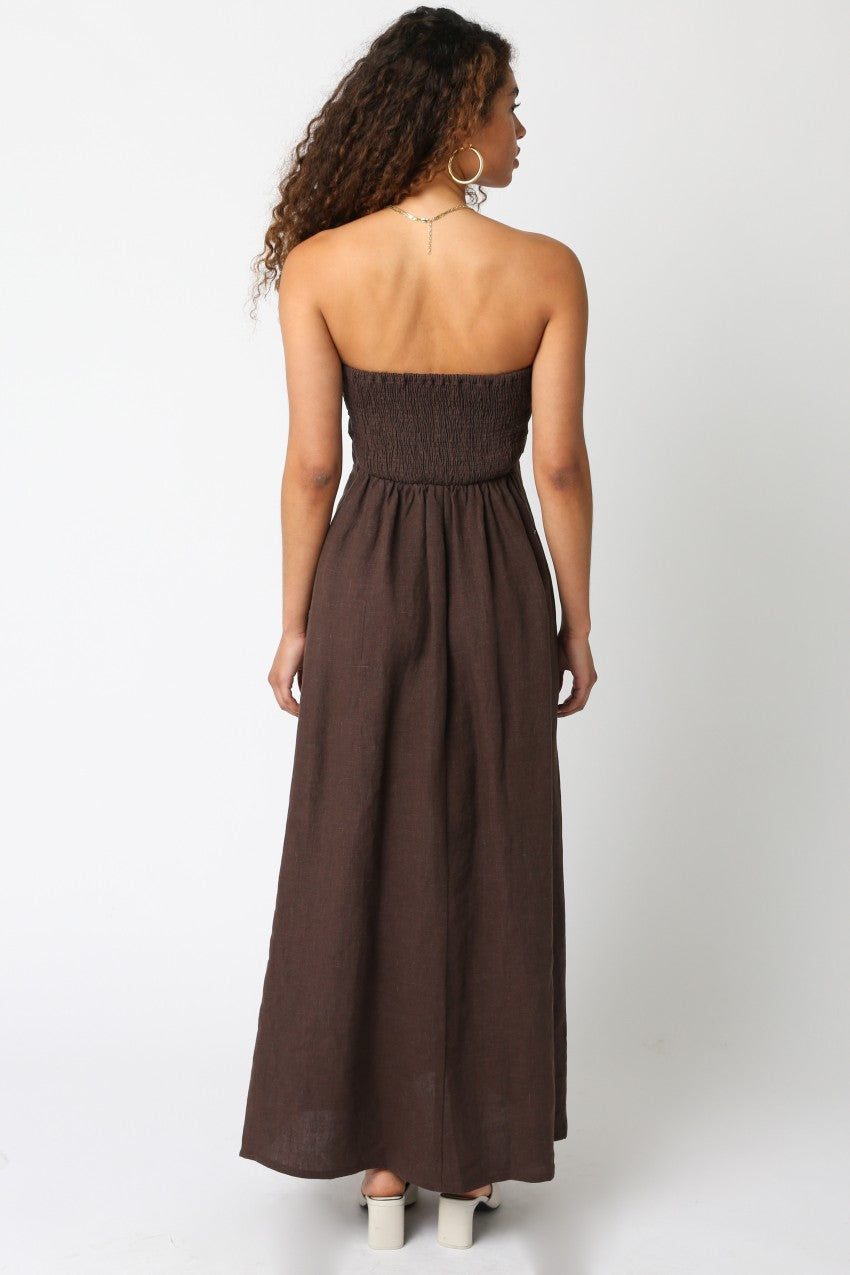 Irise Linen Maxi Dress in Melange Khaki | Off-Shoulder Women's Maxi Melange / S Irise Linen Maxi Dress in Melange Khaki | Off-Shoulder Women's Maxi Melange / S