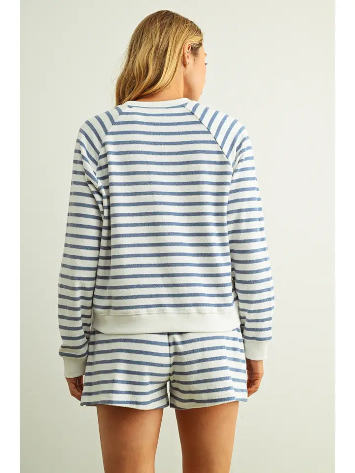 Striped Terry Cloth Pullover Sweatshirt